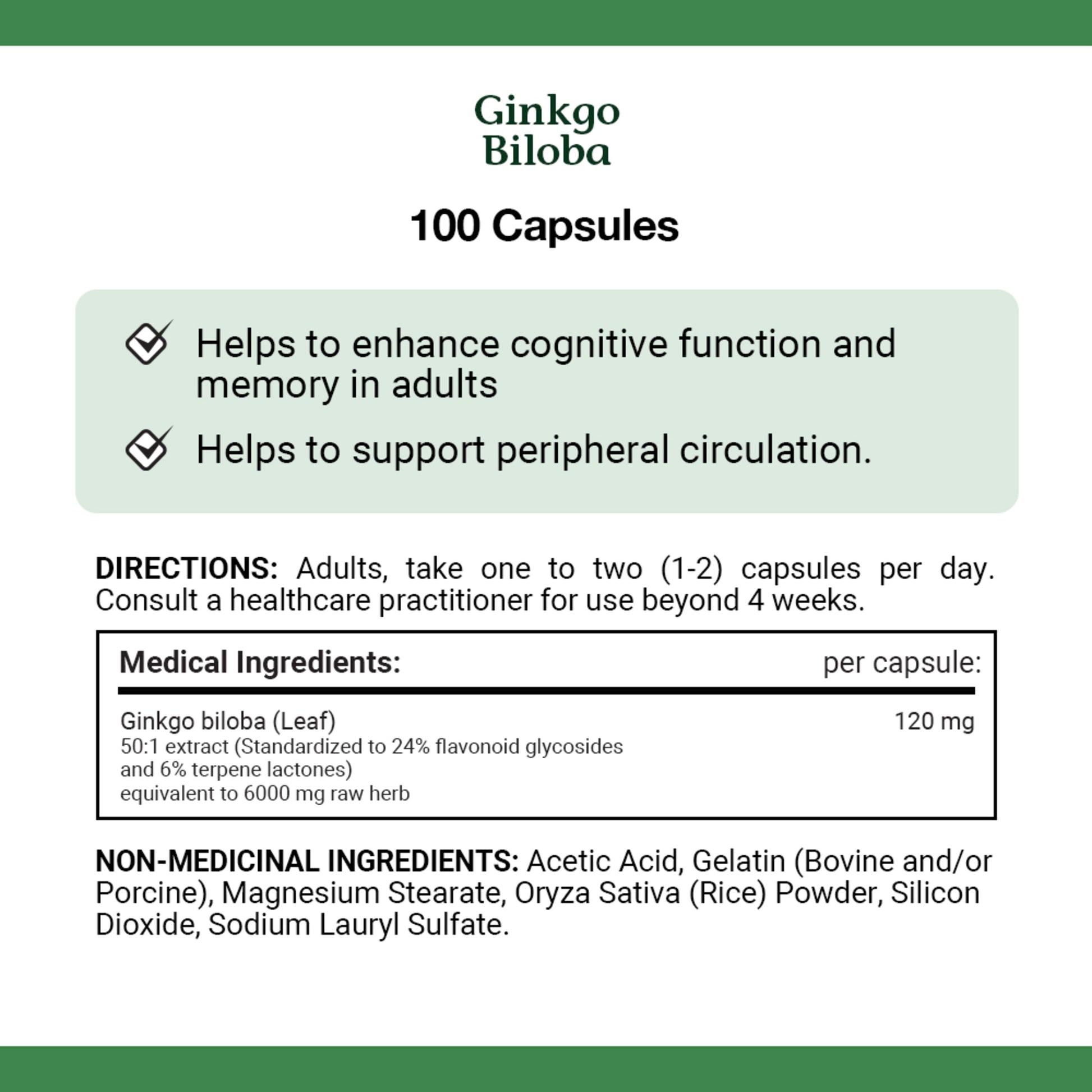 Ginkgo Biloba, For Cognitive Function & Memory