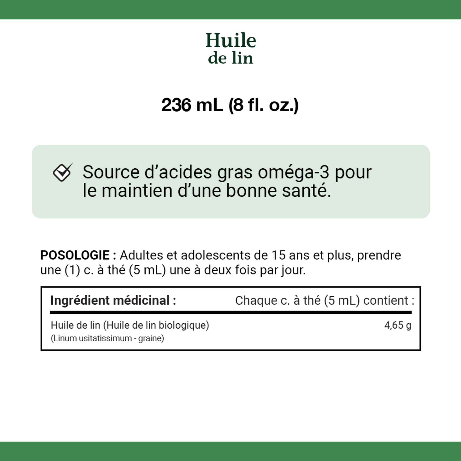 Huile de lin, bio. pressée à froid, végétarien||FR