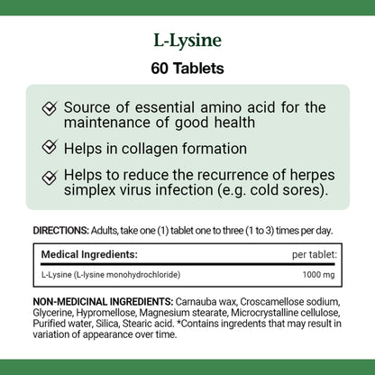 L-Lysine, 1000 mg, 60 Tablets||EN