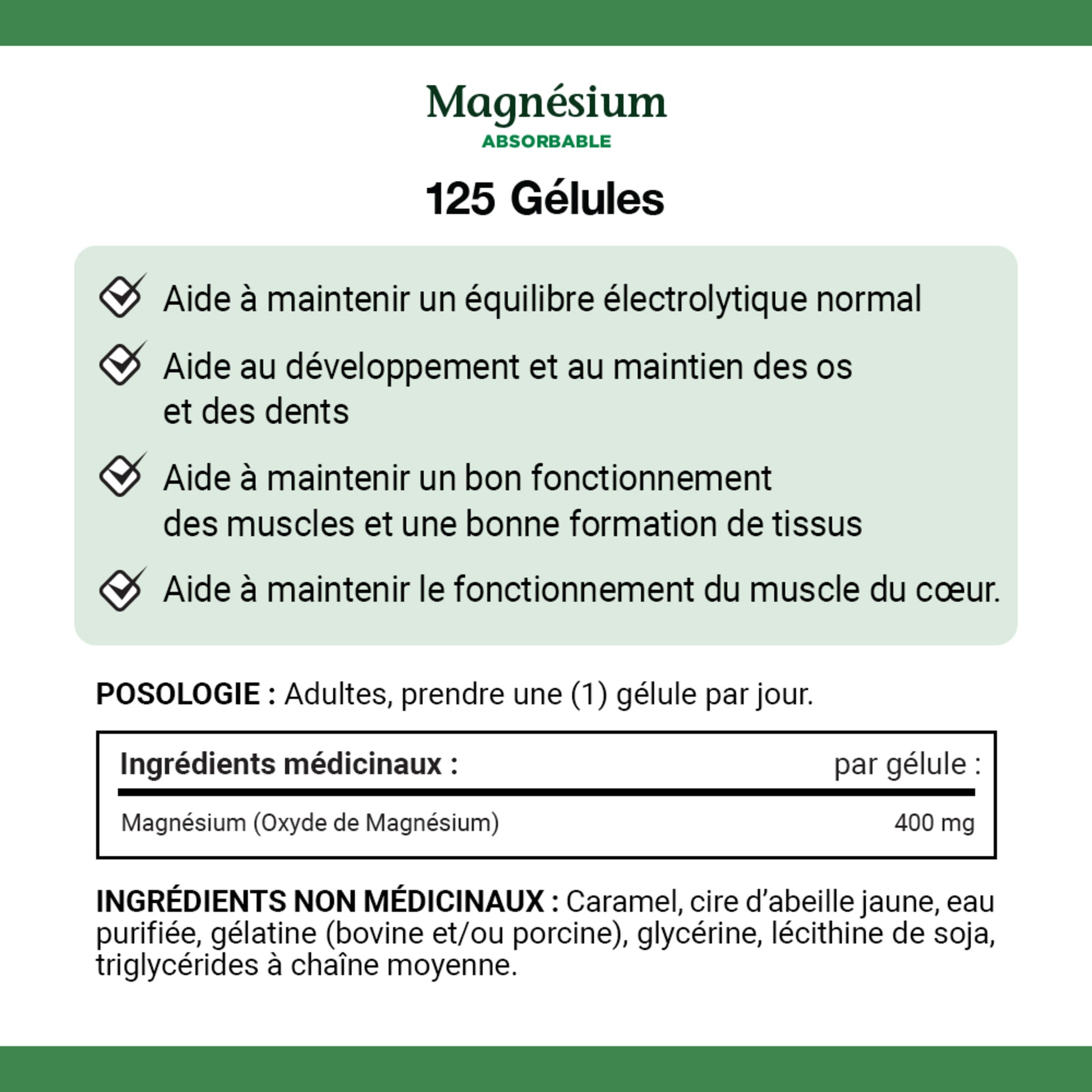Magnesium, Absorbable, 400 mg, 125 Softgels