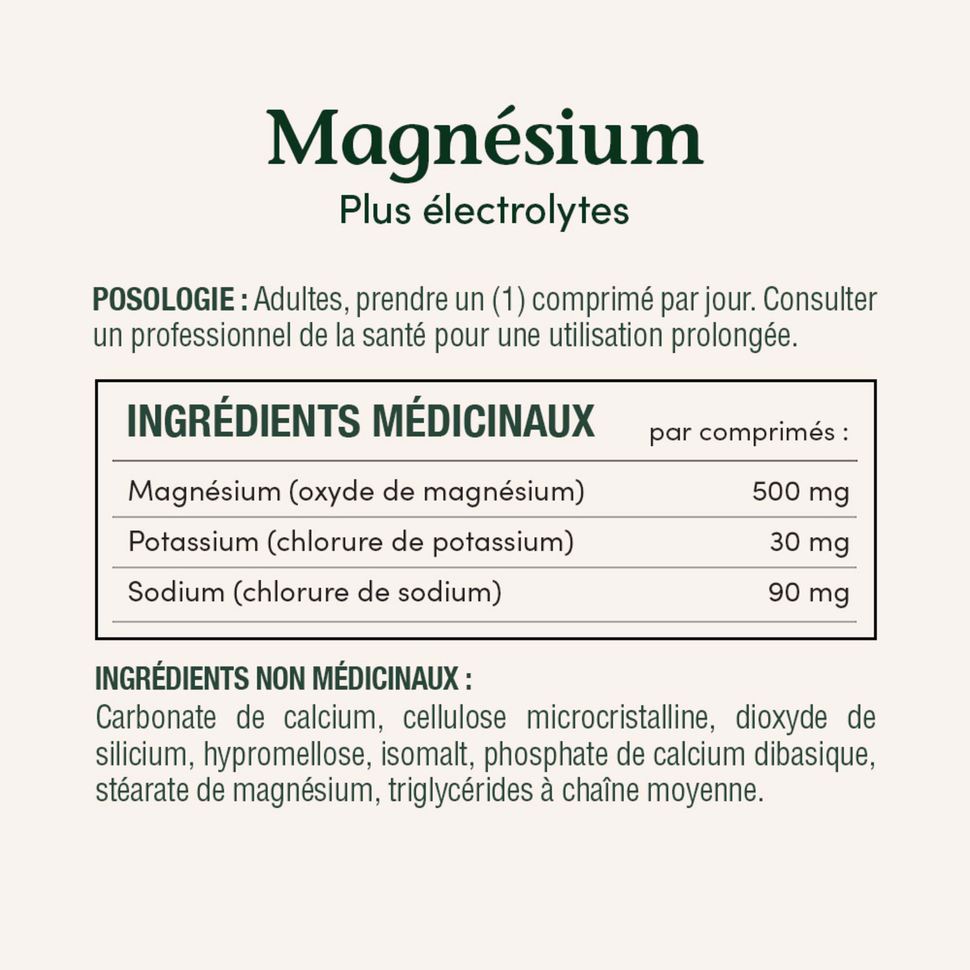 Magnésium plus électrolytes, 500 mg, comprimés||FR