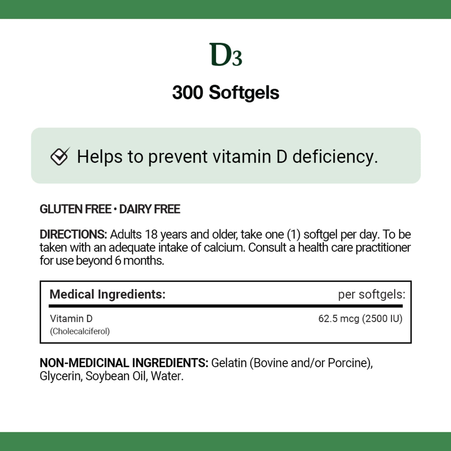 Vitamin D3, 2500 IU, 300 Softgels