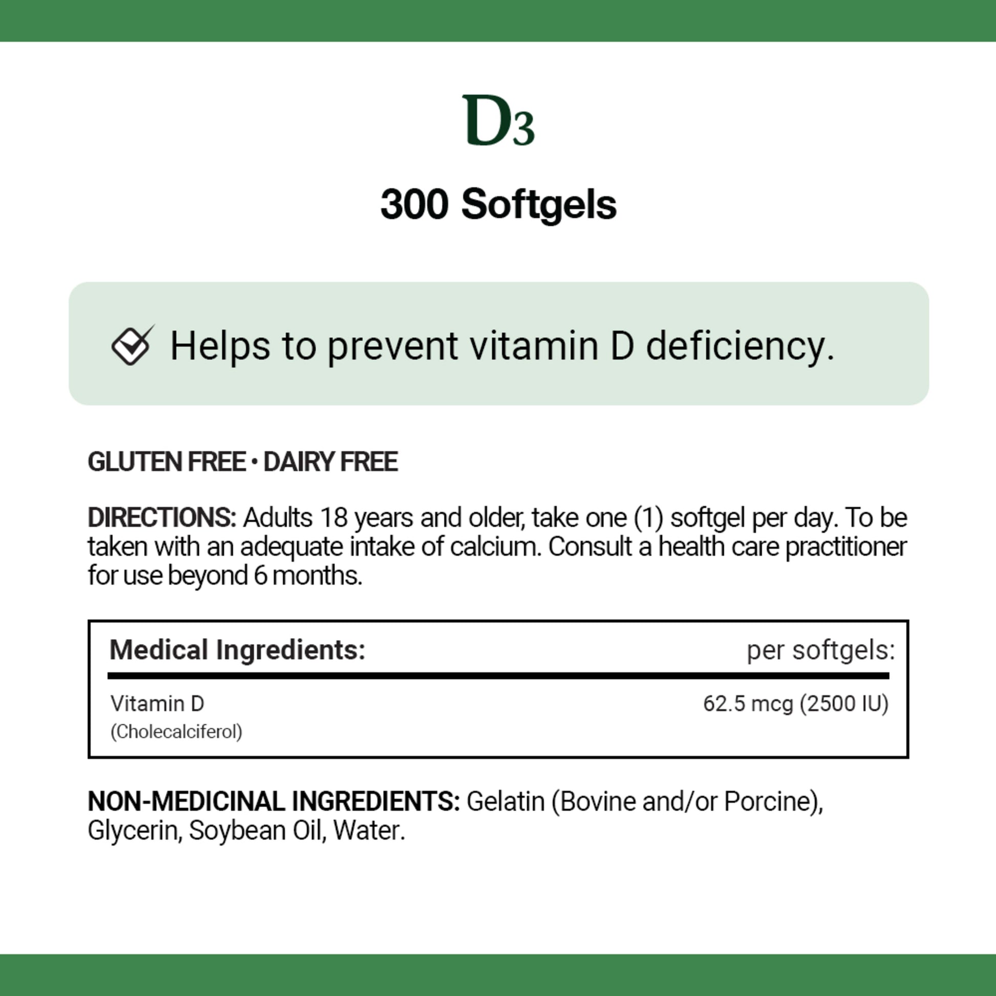 Vitamin D3, 2500 IU, 300 Softgels