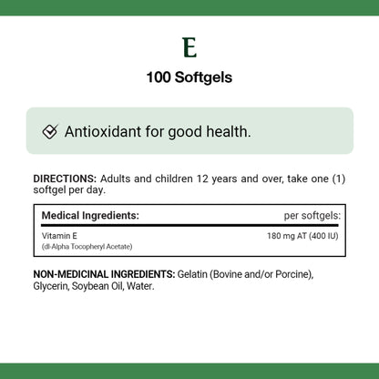 Vitamin E 400 IU, 100 Softgels