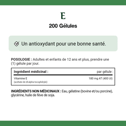 Vitamin E, 400 IU, Antioxidant, 200 Softgels