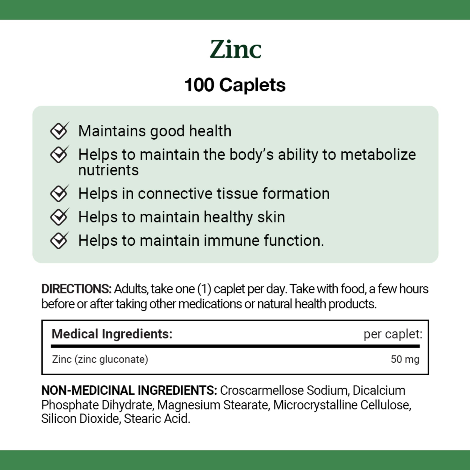 Zinc, 50 mg, Helps Immune Function, Caplets
