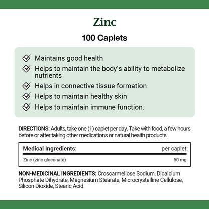Zinc, 50 mg, Helps Immune Function, Caplets