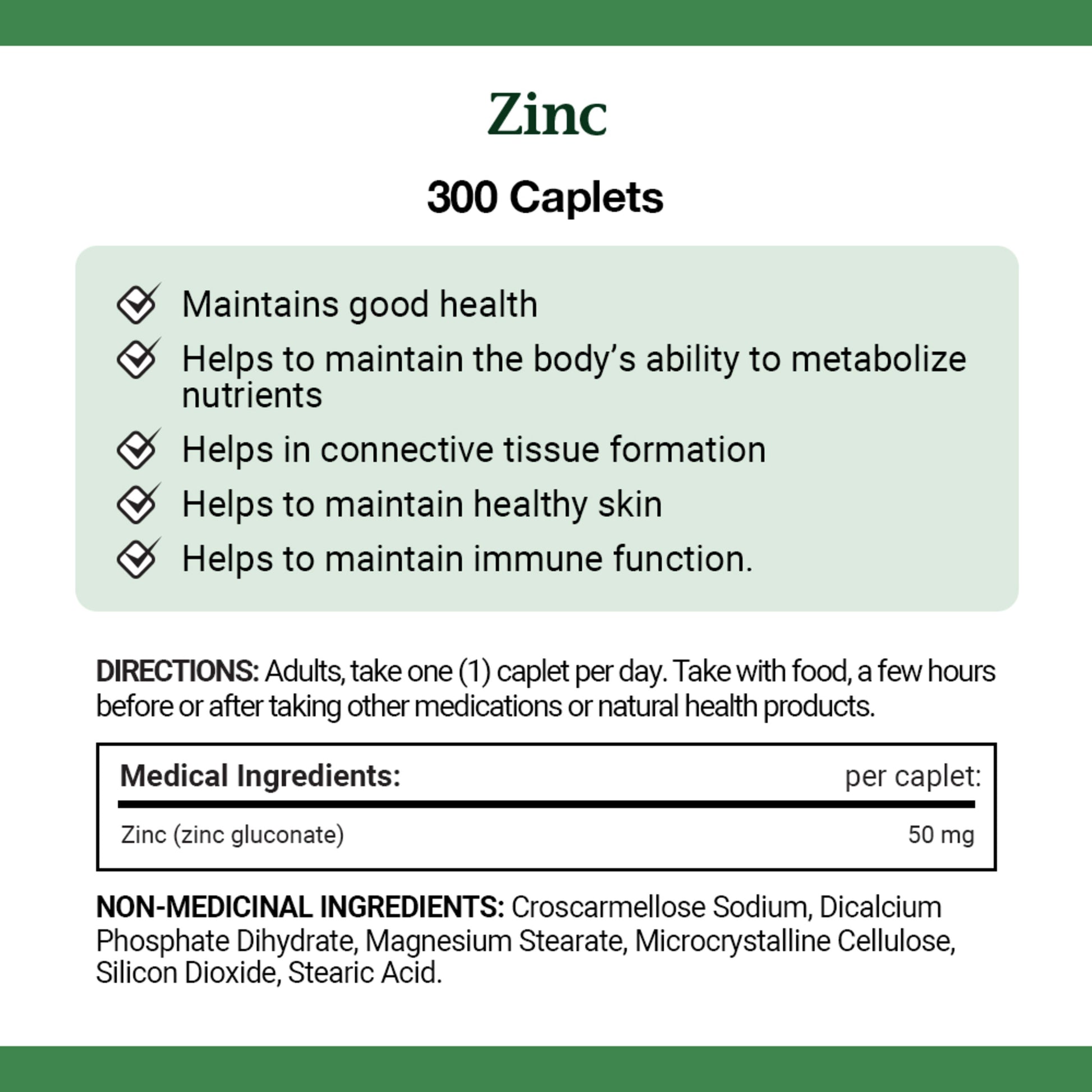 Zinc, 50 mg, Helps Immune Function, Caplets