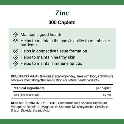 Zinc, 50 mg, Helps Immune Function, Caplets