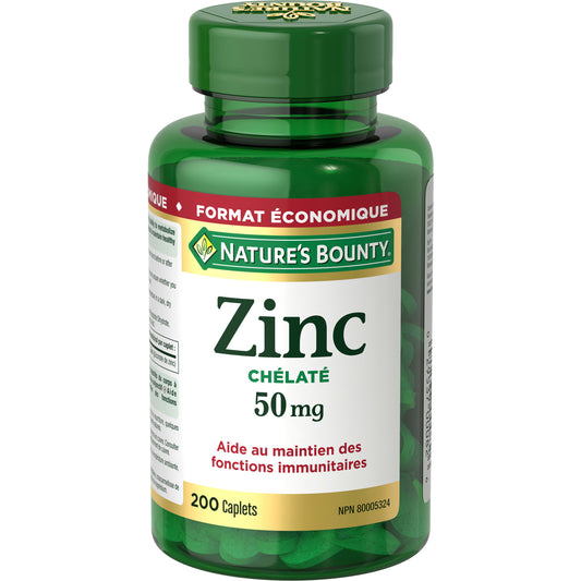 Zinc, 50 mg, format économique, 200 caplets||FR