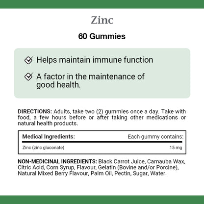 Zinc,15 mg, 60 Gummies